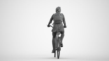 photogrammetry 3D girl casual cycling, realistic human model archviz FBX, wireframe front view