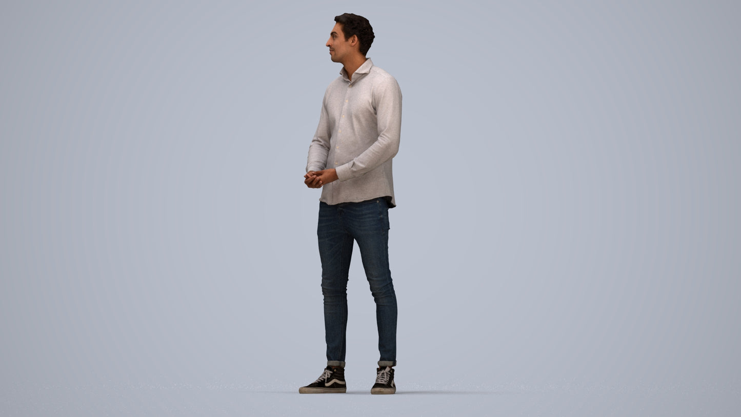 realistic 3D human man casual standing, archviz people FBX OBJ for Blender, top-down view render