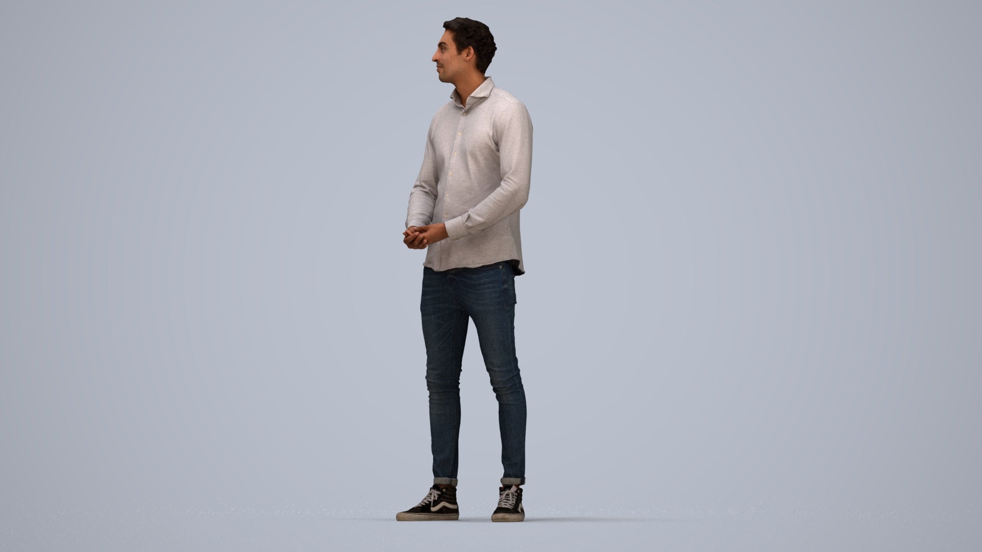 realistic 3D human man casual standing, archviz people FBX OBJ for Blender, top-down view render