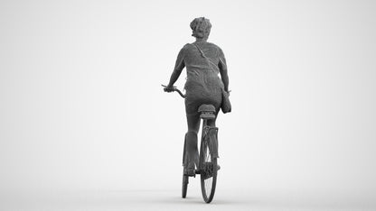 realistic 3D woman casual cycling, scanned archviz people for Blender and 3ds Max, wireframe front view