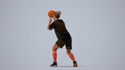 3D human model woman sport, photogrammetry scanned person for archviz, three-quarter view render