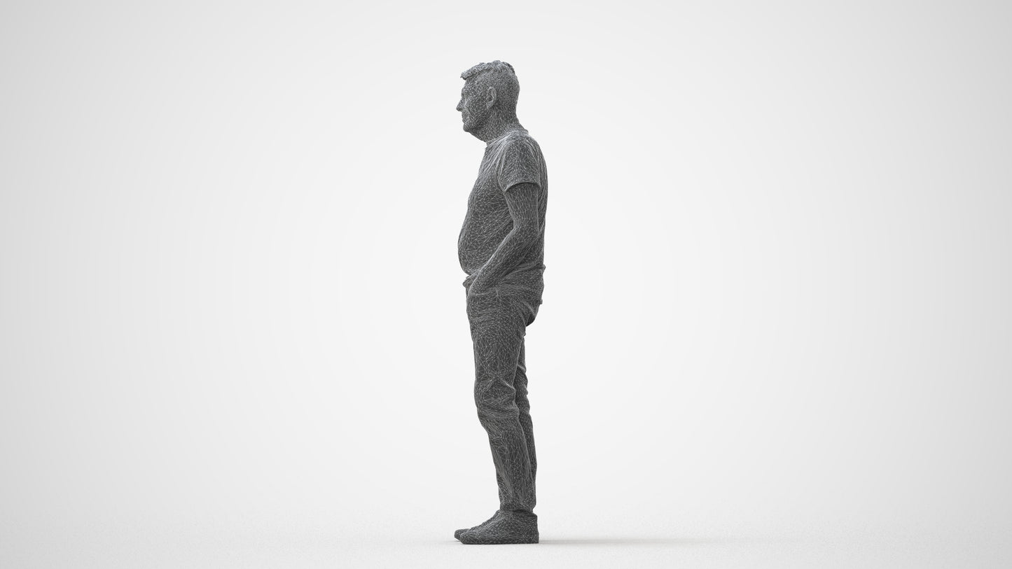 3D human model senior man casual standing, photogrammetry scanned person for archviz, square thumbnail