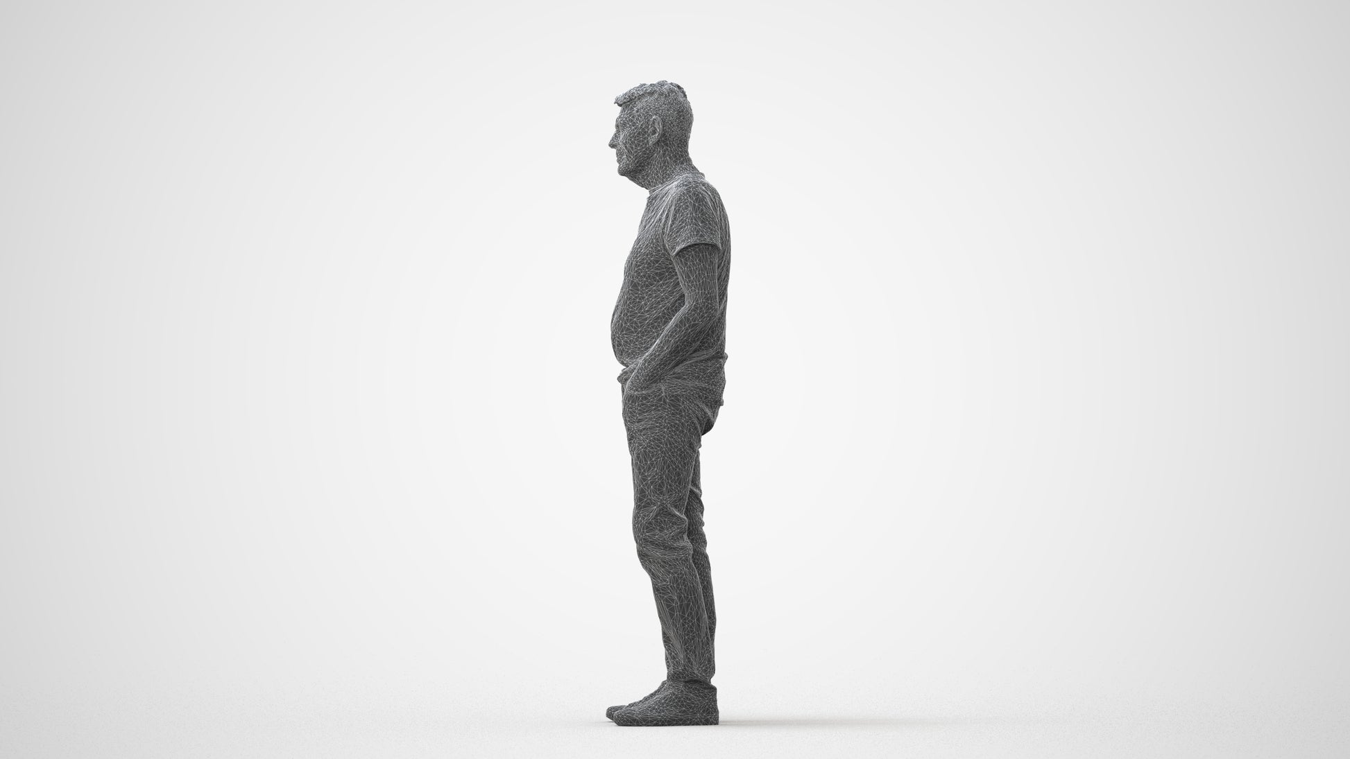 3D human model senior man casual standing, photogrammetry scanned person for archviz, square thumbnail