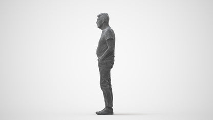 3D human model senior man casual standing, photogrammetry scanned person for archviz, square thumbnail