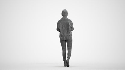 realistic 3D people woman walking, render-ready for V-Ray and Corona, FBX OBJ, wireframe front view