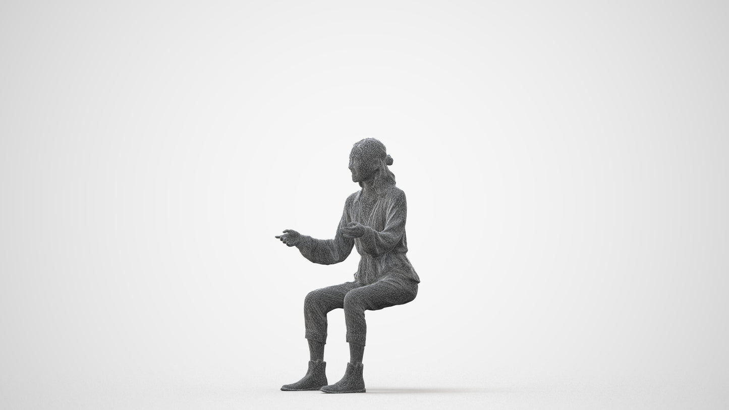 3D scanned woman sitting casual, photorealistic archviz people for Enscape and SketchUp, square thumbnail