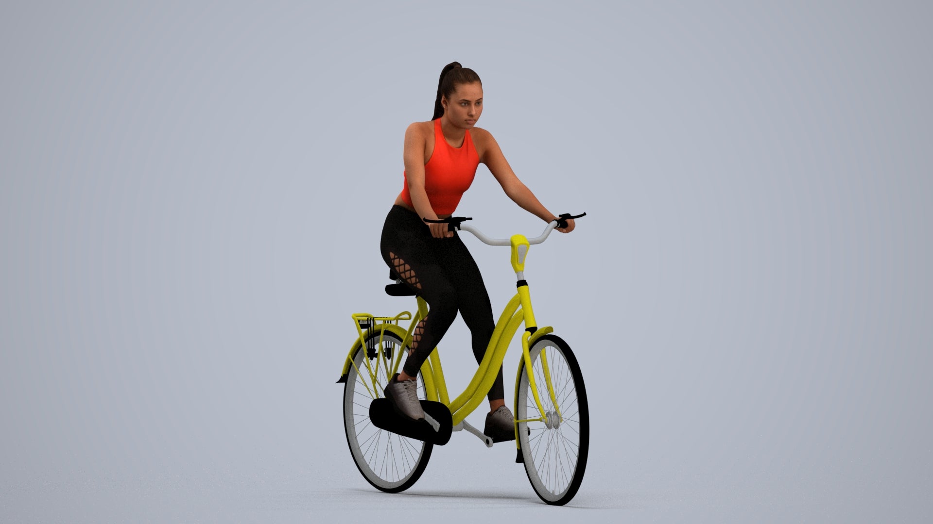 realistic 3D people woman sport cycling, render-ready for V-Ray and Corona, FBX OBJ, standing pose render