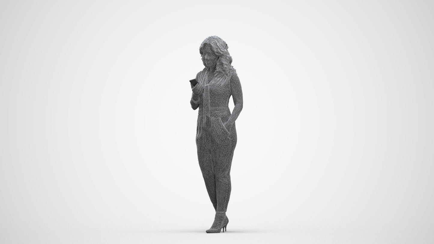 scanned 3D woman casual walking, photogrammetry people for Enscape and V-Ray, three-quarter front view render