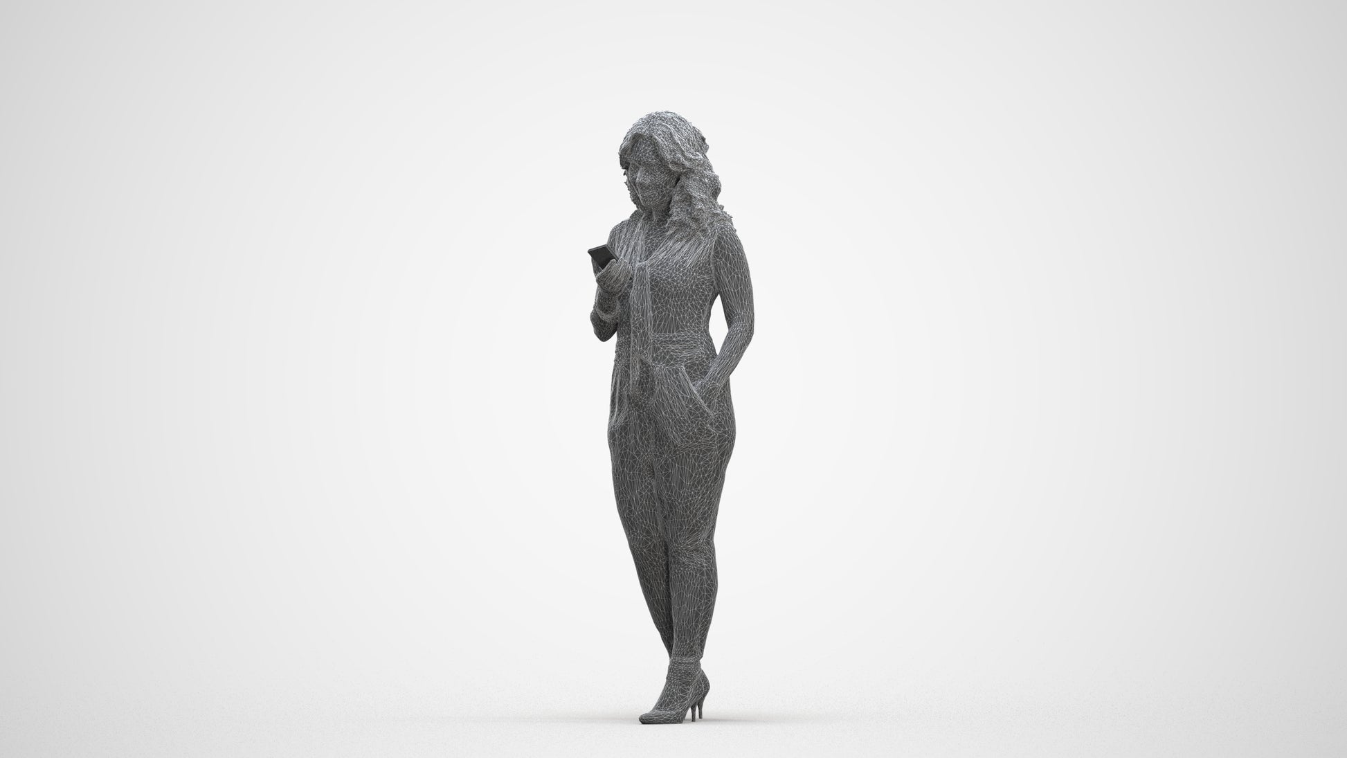 scanned 3D woman casual walking, photogrammetry people for Enscape and V-Ray, three-quarter front view render
