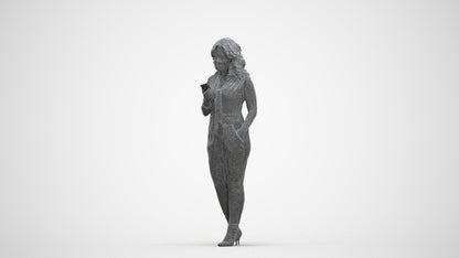scanned 3D woman casual walking, photogrammetry people for Enscape and V-Ray, three-quarter front view render