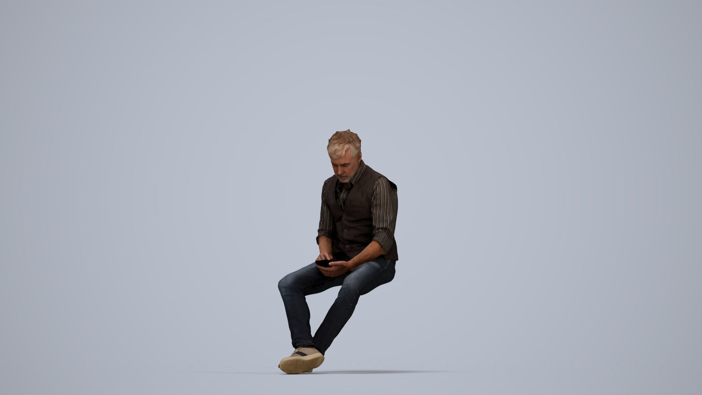 scanned 3D man casual sitting, photogrammetry people for Enscape and V-Ray, top-down view render