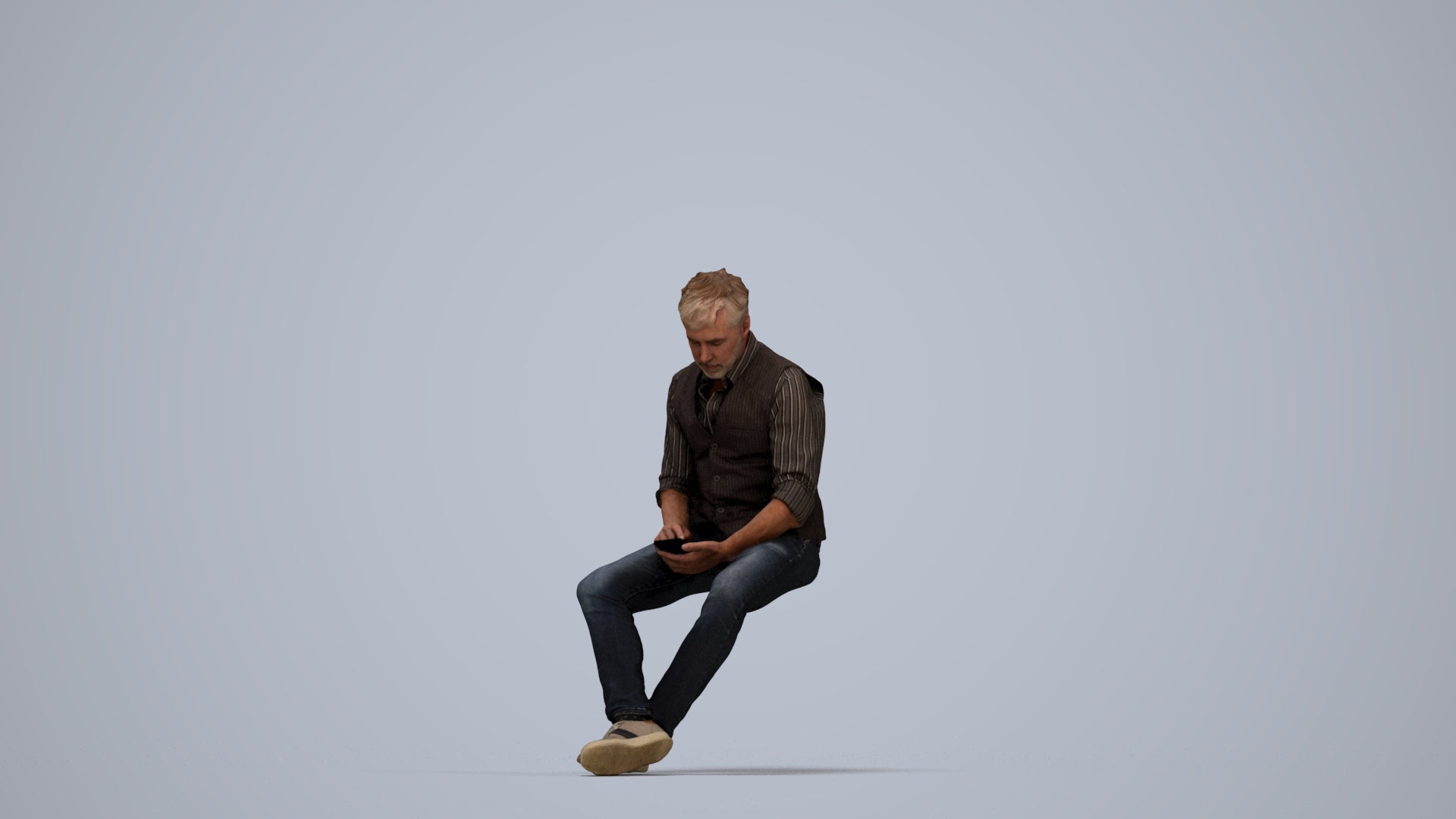 scanned 3D man casual sitting, photogrammetry people for Enscape and V-Ray, top-down view render