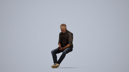 scanned 3D man casual sitting, photogrammetry people for Enscape and V-Ray, top-down view render