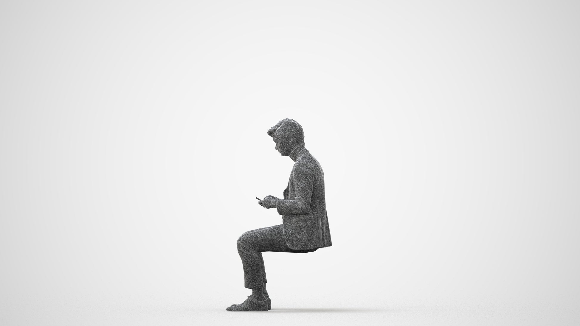 photogrammetry 3D man business sitting, realistic human model archviz FBX, square thumbnail