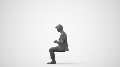photogrammetry 3D man business sitting, realistic human model archviz FBX, square thumbnail