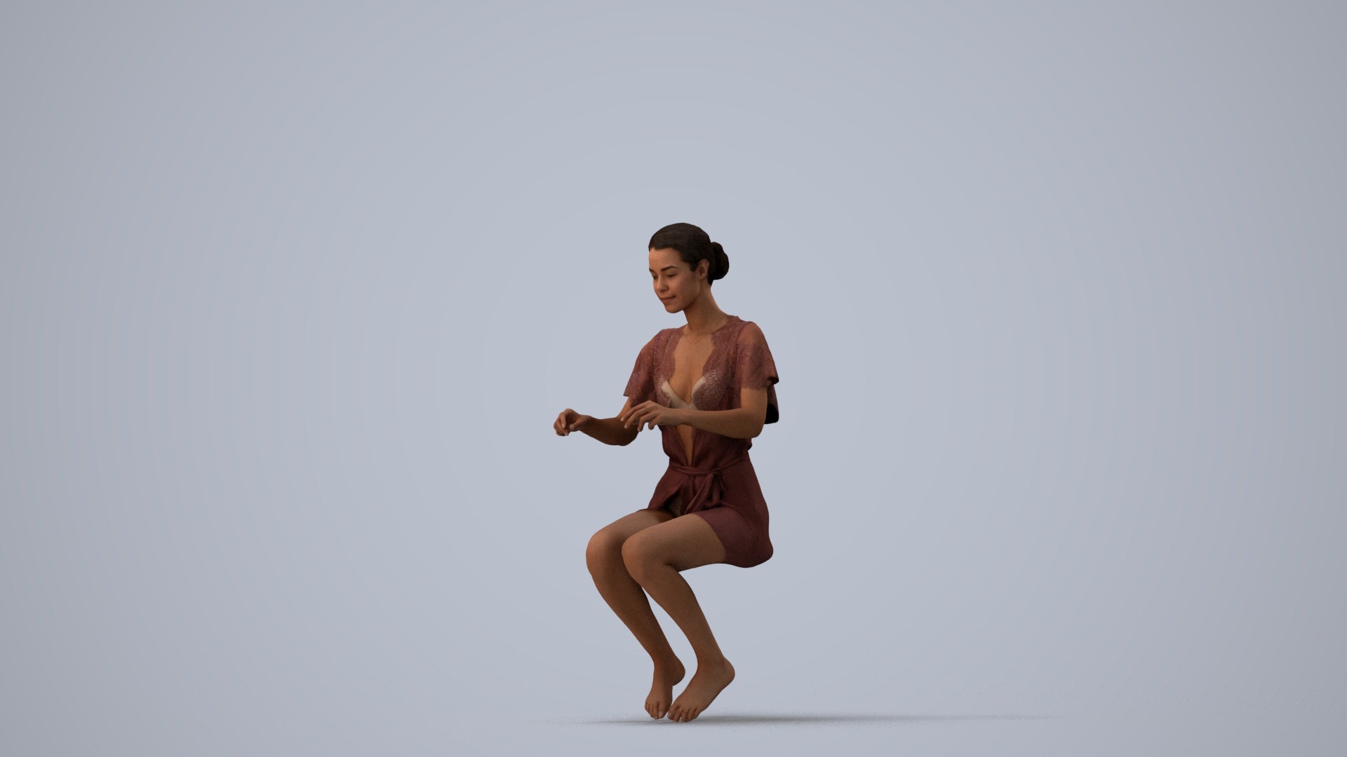 photogrammetry 3D woman bathroom, realistic human model archviz FBX, three-quarter view render