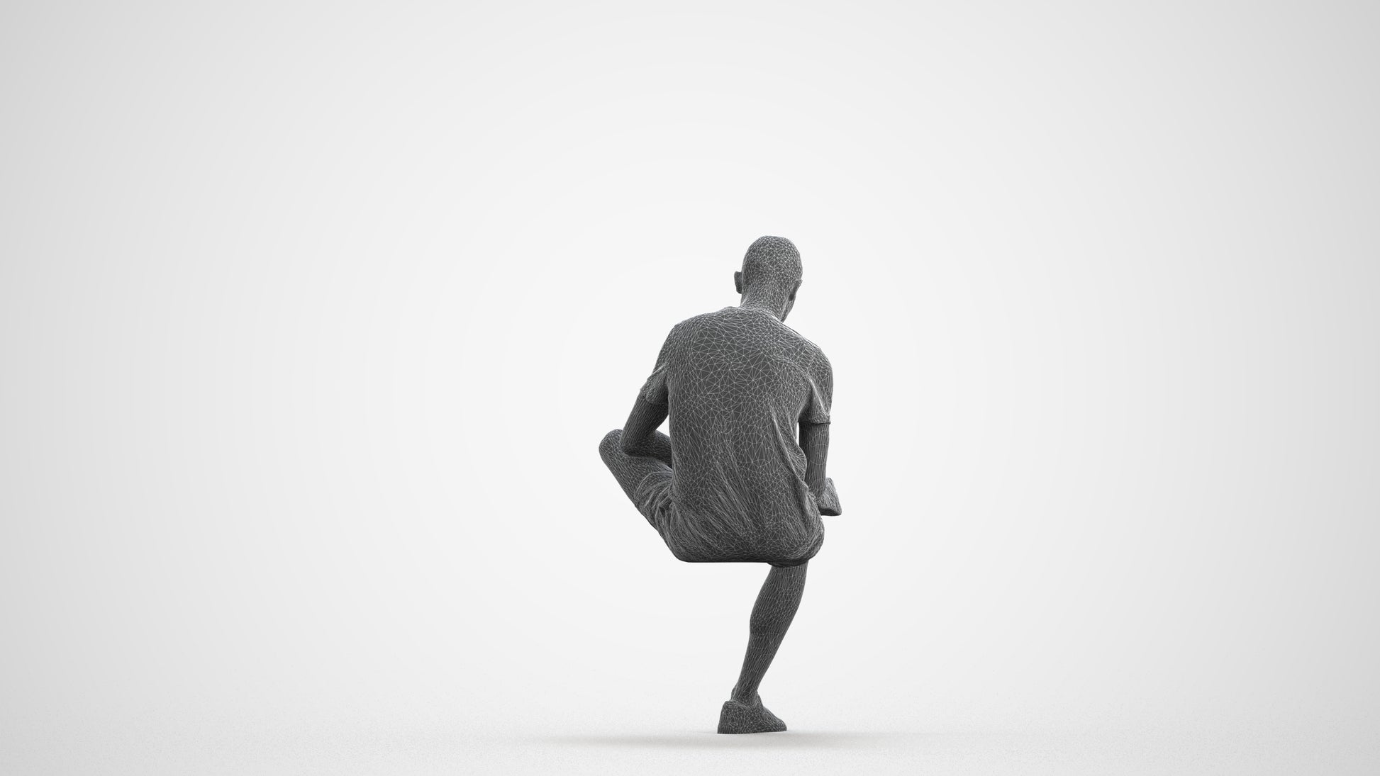 3D scanned man sitting casual, photorealistic archviz people for Enscape and SketchUp, wireframe front view