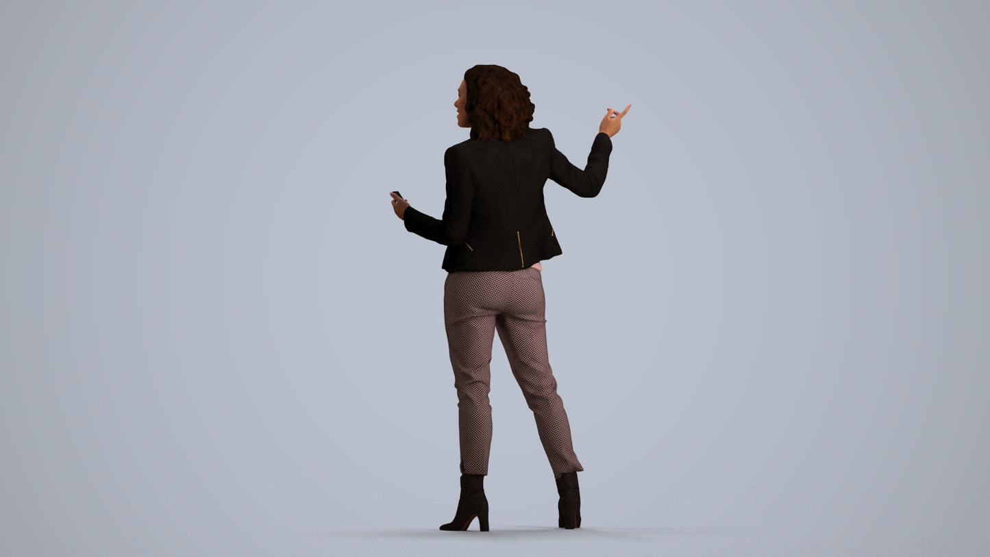 realistic 3D human woman business, archviz people FBX OBJ for Blender, front view render