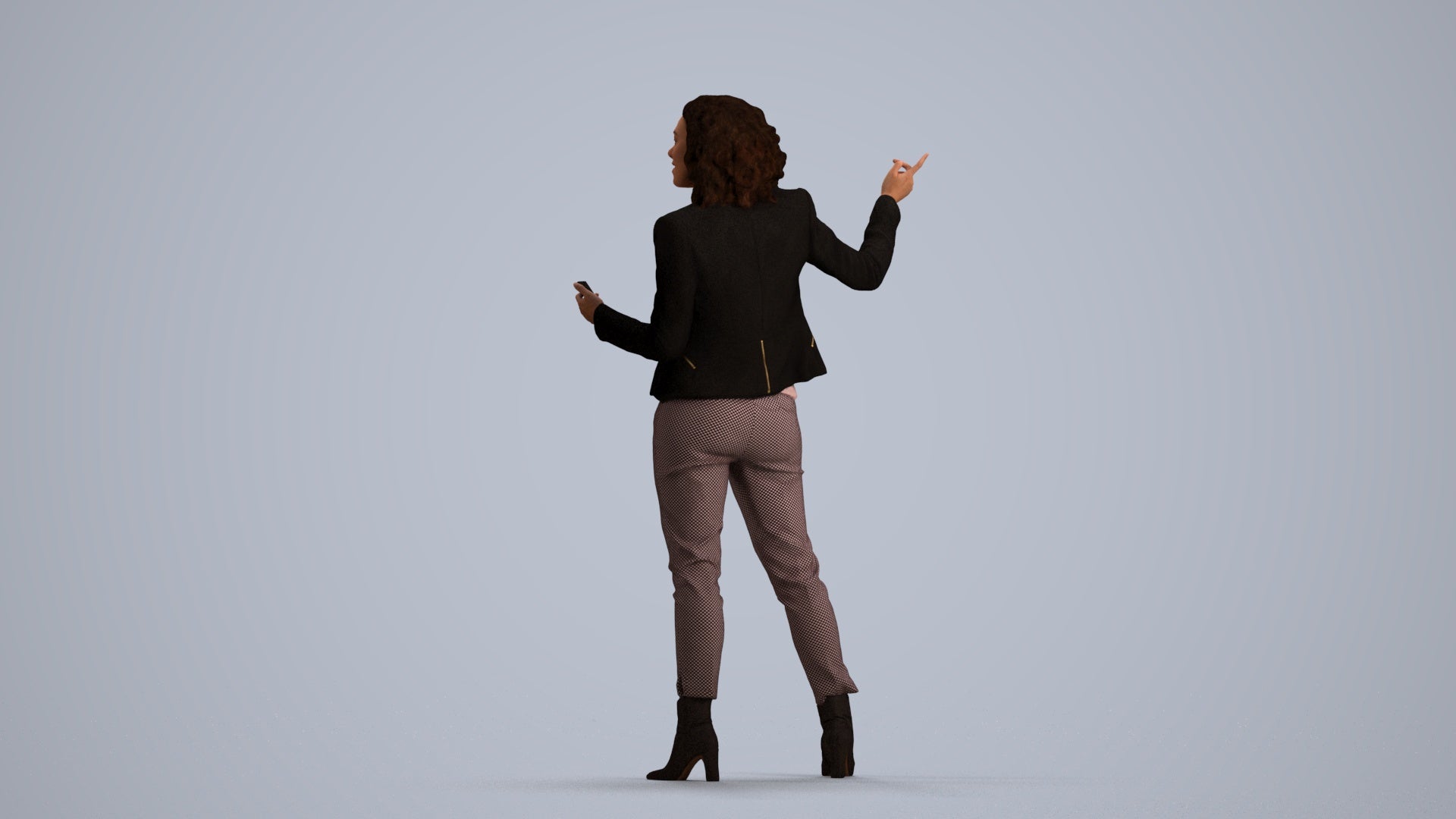 realistic 3D human woman business, archviz people FBX OBJ for Blender, front view render