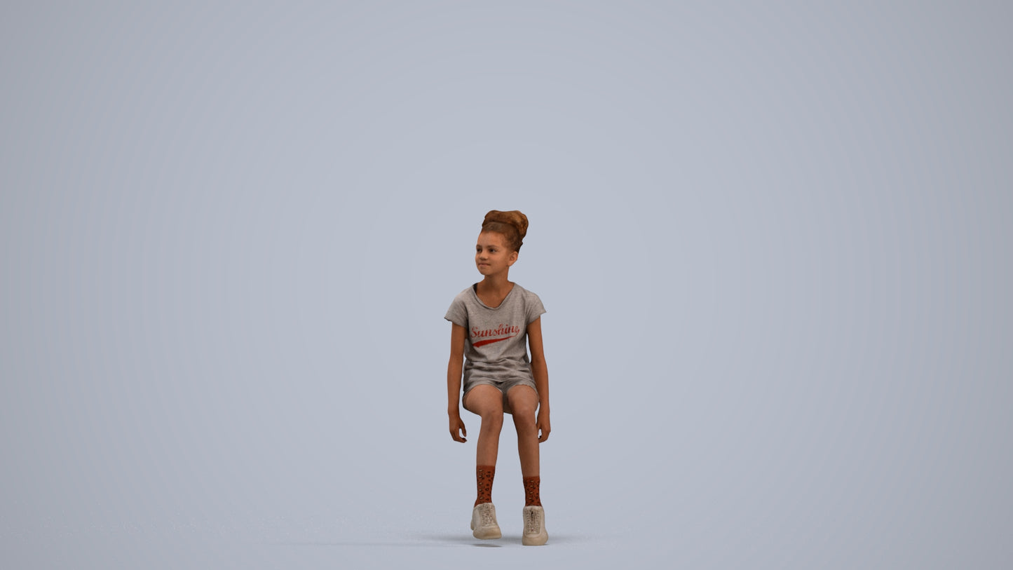 3D people model girl casual kids, scanned human for 3ds Max rendering, standing pose render