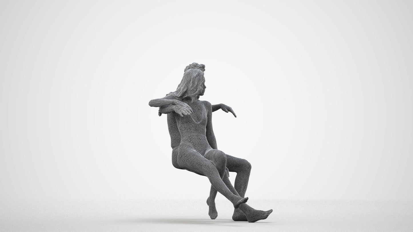 3D scanned woman mix, photorealistic archviz people for Enscape and SketchUp, wireframe side view