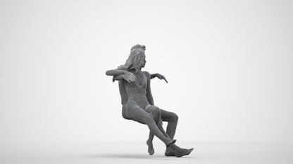 3D scanned woman mix, photorealistic archviz people for Enscape and SketchUp, wireframe side view