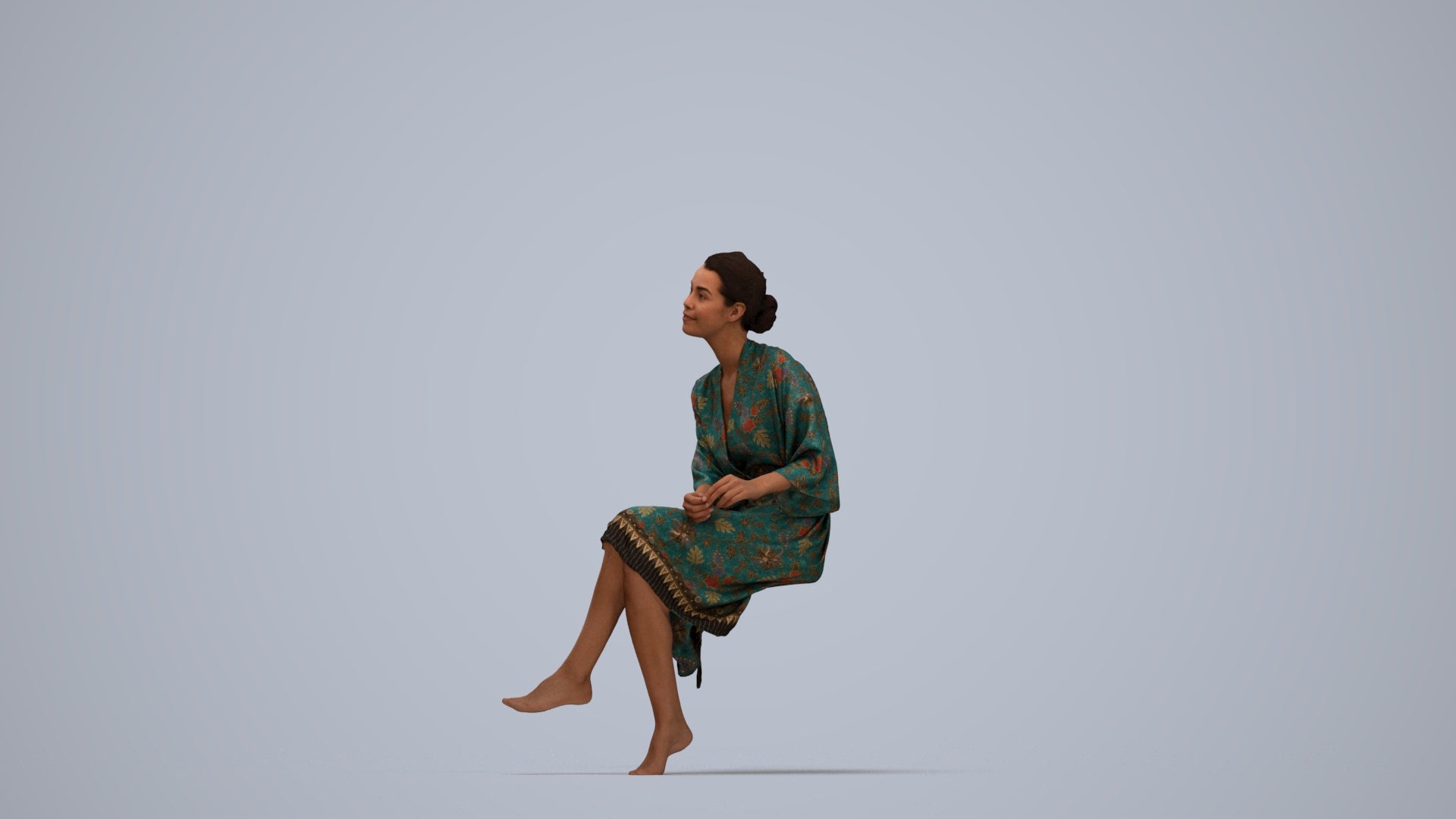 3D scanned woman bathroom, photorealistic archviz people for Enscape and SketchUp, top-down view render