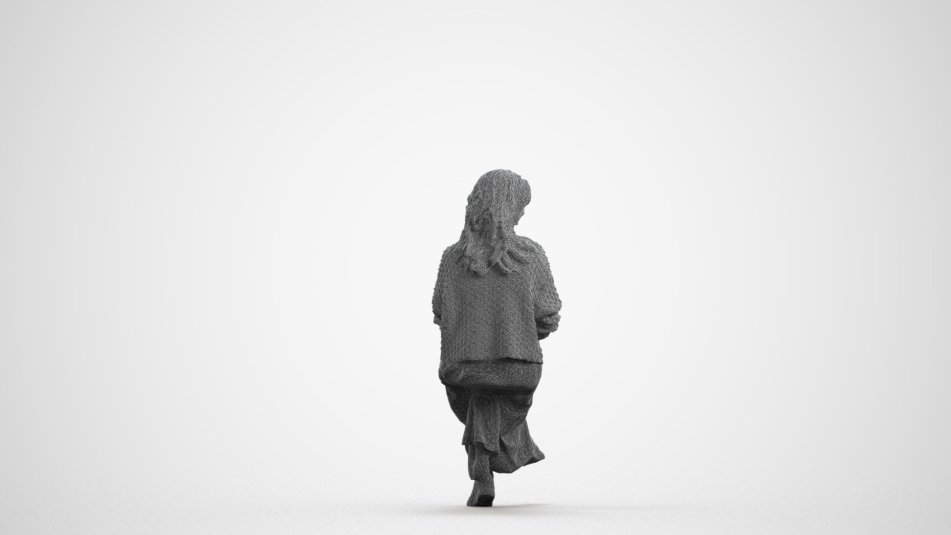 3D people model woman casual sitting, scanned human for 3ds Max rendering, wireframe front view