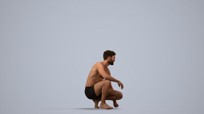 3D people model man pool, scanned human for 3ds Max rendering, side view render