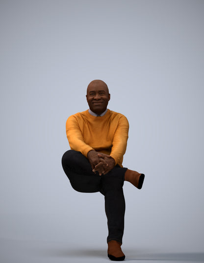 scanned 3D man casual sitting, photogrammetry people for Enscape and V-Ray