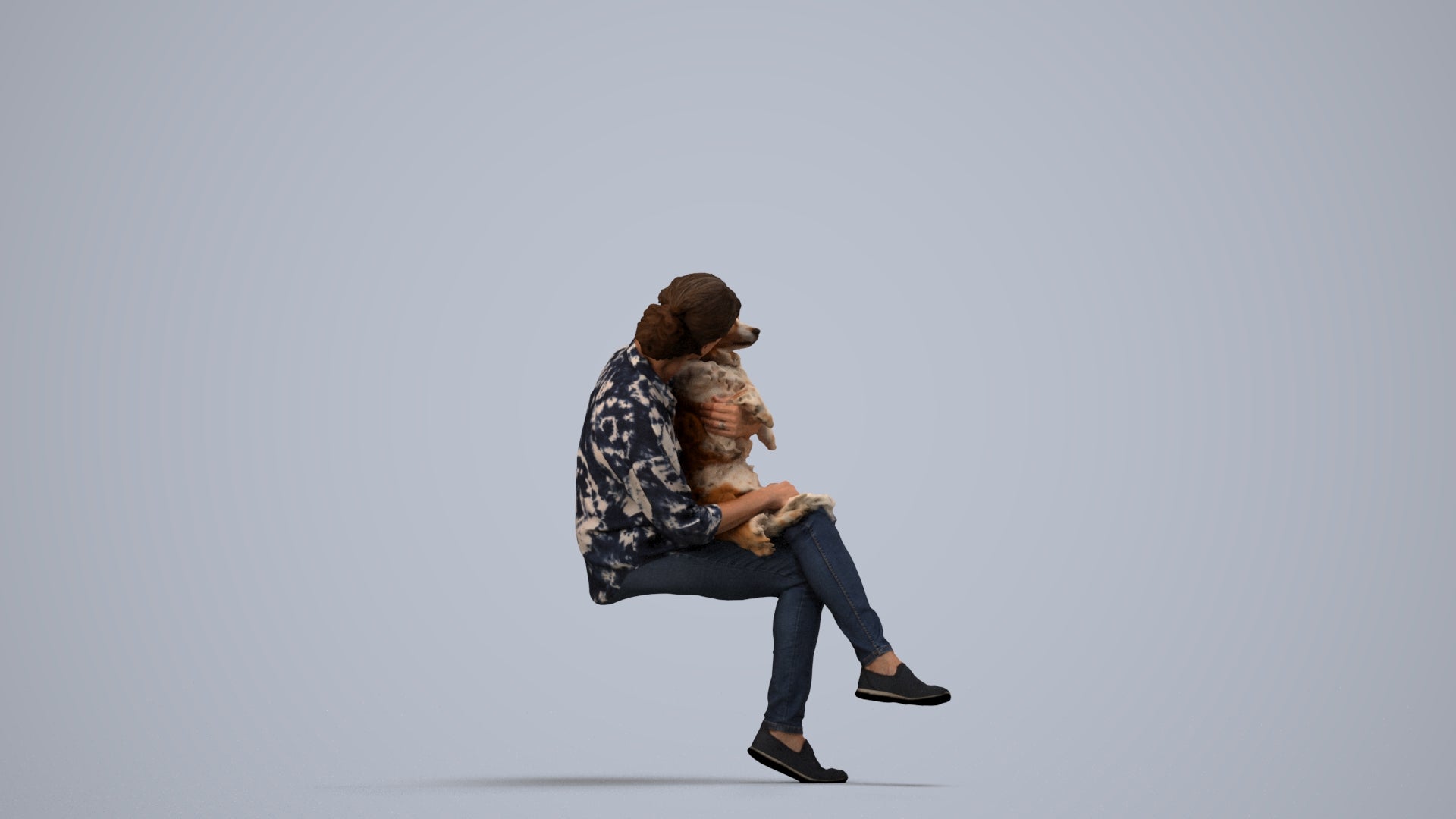realistic 3D people woman casual sitting, render-ready for V-Ray and Corona, FBX OBJ, side view render