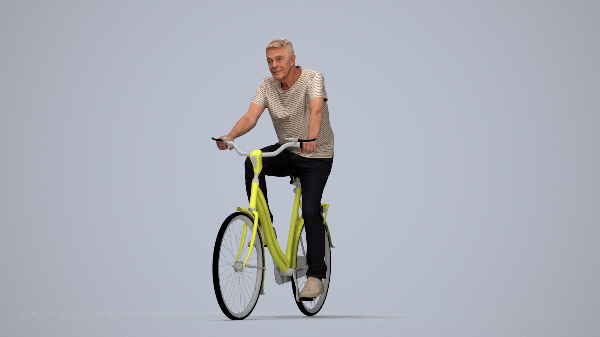 scanned 3D senior man casual cycling, photogrammetry people for Enscape and V-Ray, top-down view render