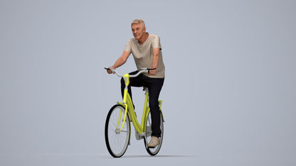 scanned 3D senior man casual cycling, photogrammetry people for Enscape and V-Ray, top-down view render
