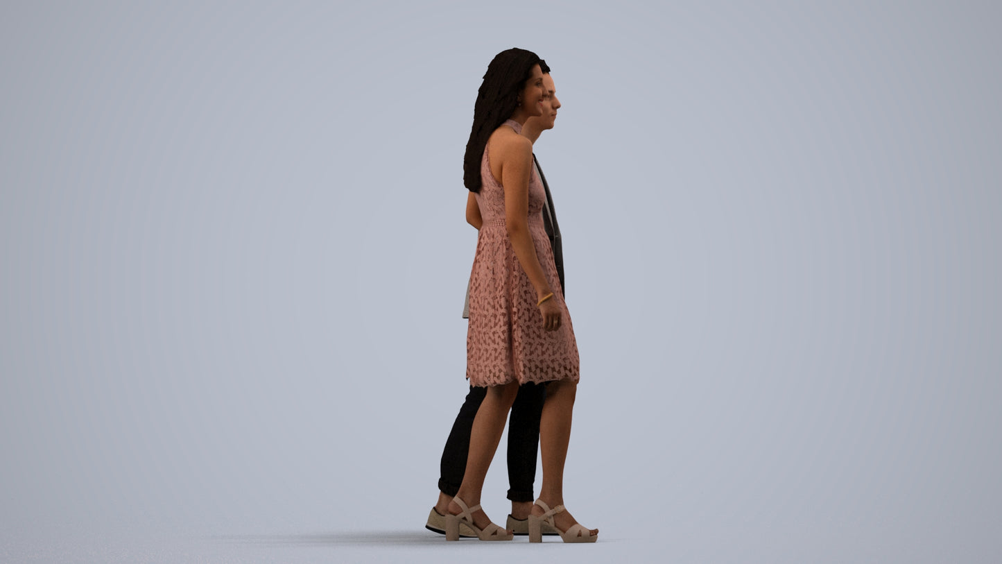 realistic 3D people woman formal couple, render-ready for V-Ray and Corona, FBX OBJ, side view render