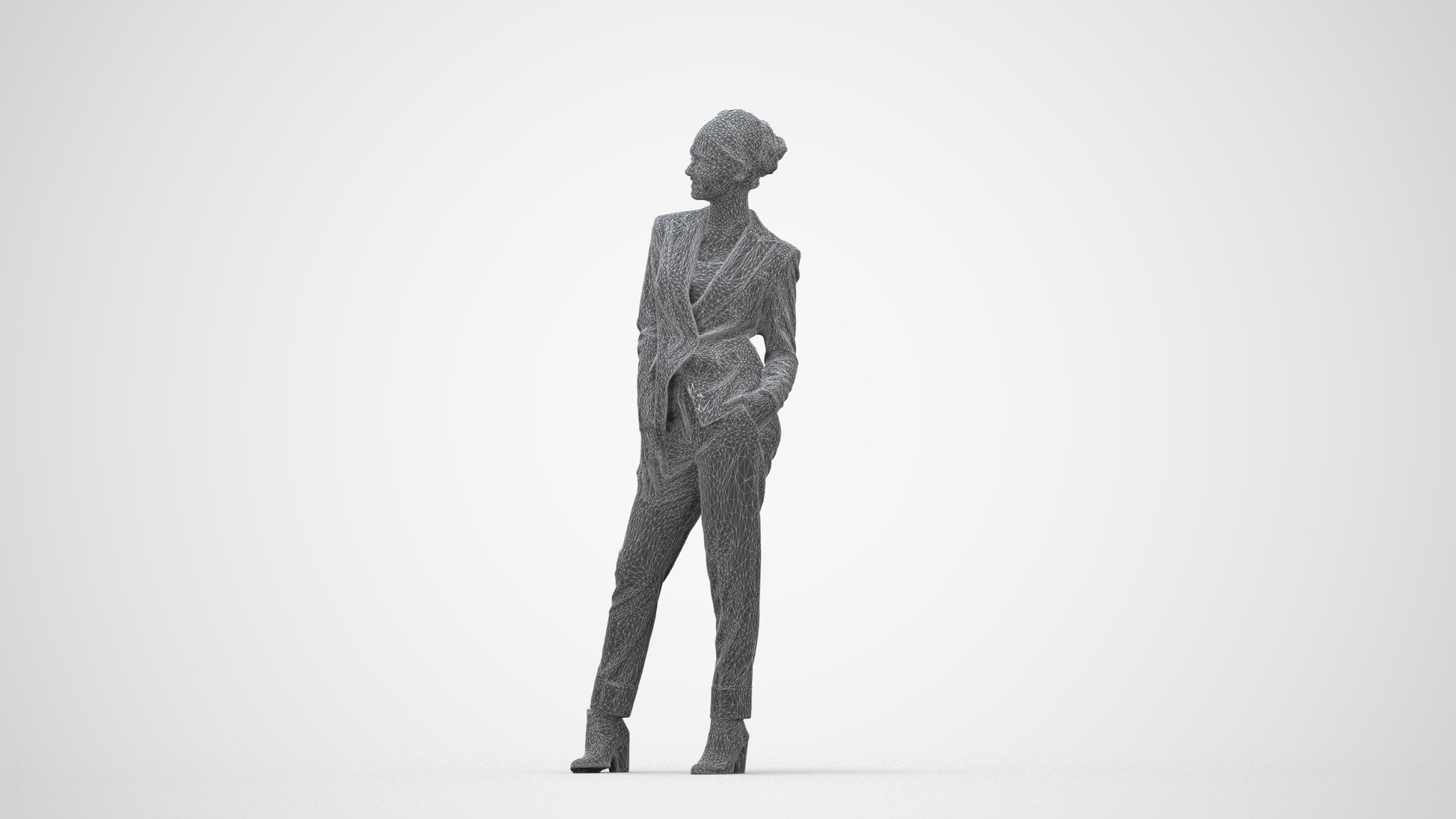 3D scanned woman business, photorealistic archviz people for Enscape and SketchUp, wireframe back view