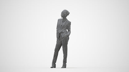 3D scanned woman business, photorealistic archviz people for Enscape and SketchUp, wireframe back view