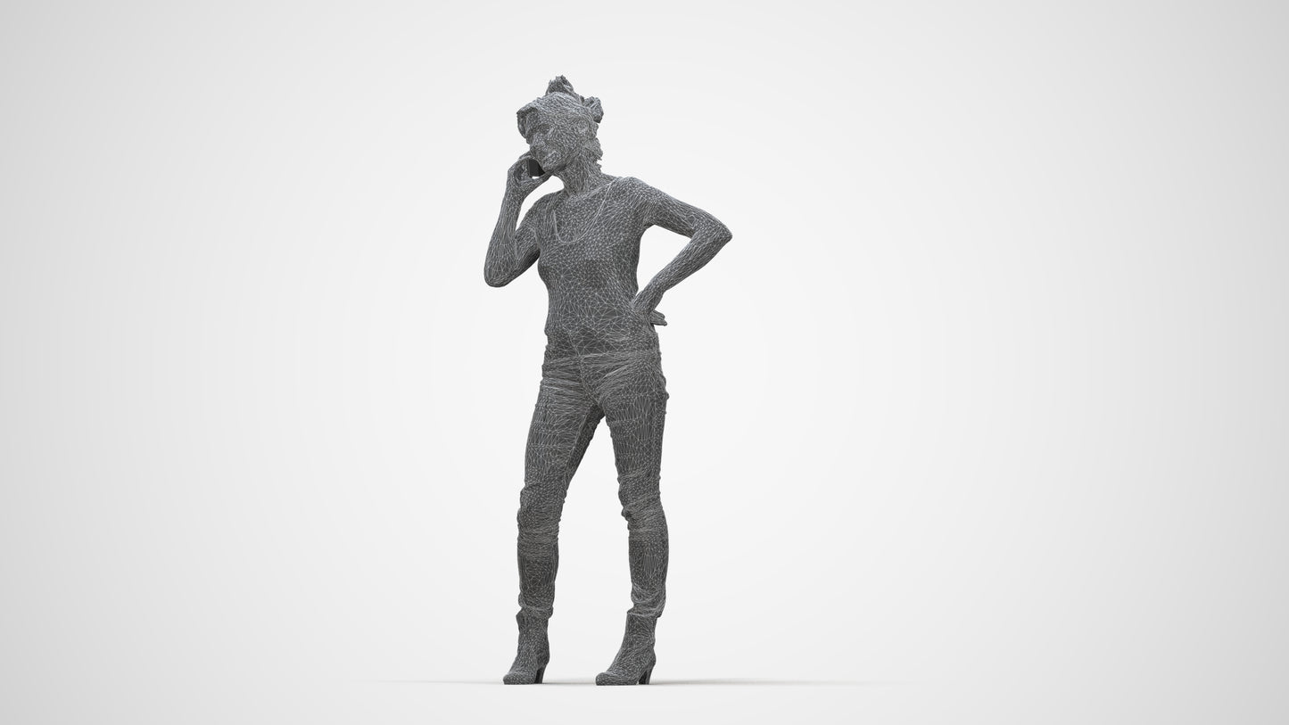 3D people model senior woman casual standing, scanned human for 3ds Max rendering, wireframe back view