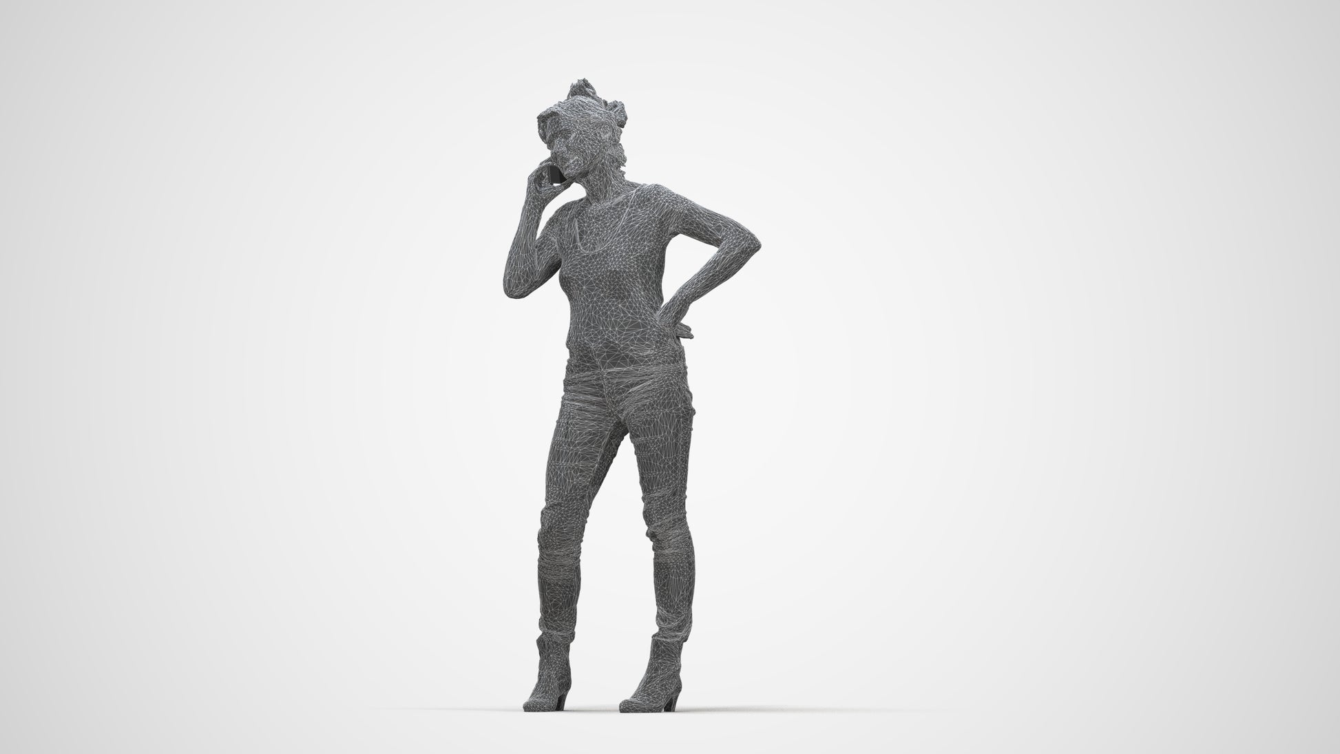 3D people model senior woman casual standing, scanned human for 3ds Max rendering, wireframe back view