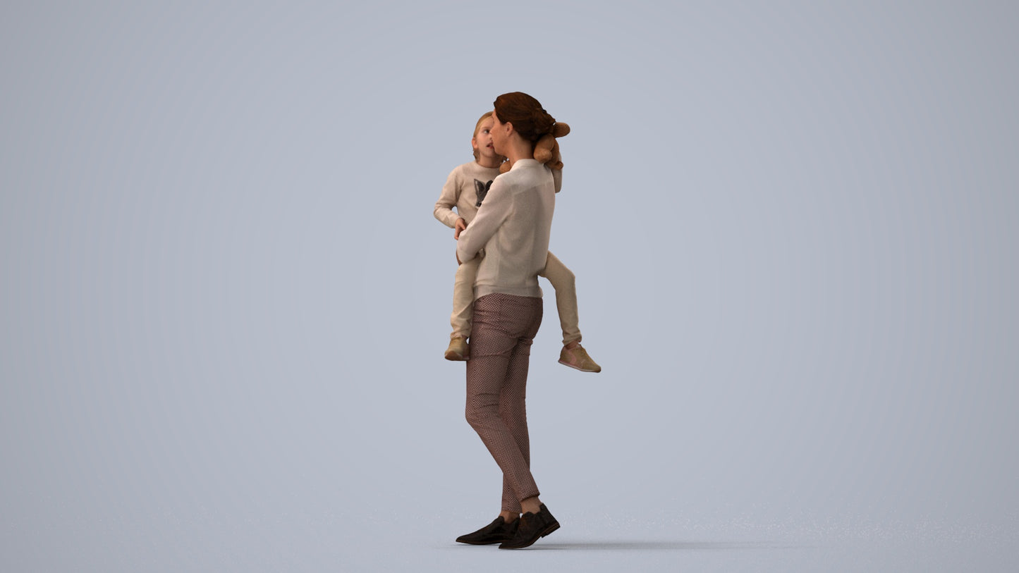 realistic 3D people girl casual kids, render-ready for V-Ray and Corona, FBX OBJ, three-quarter view render