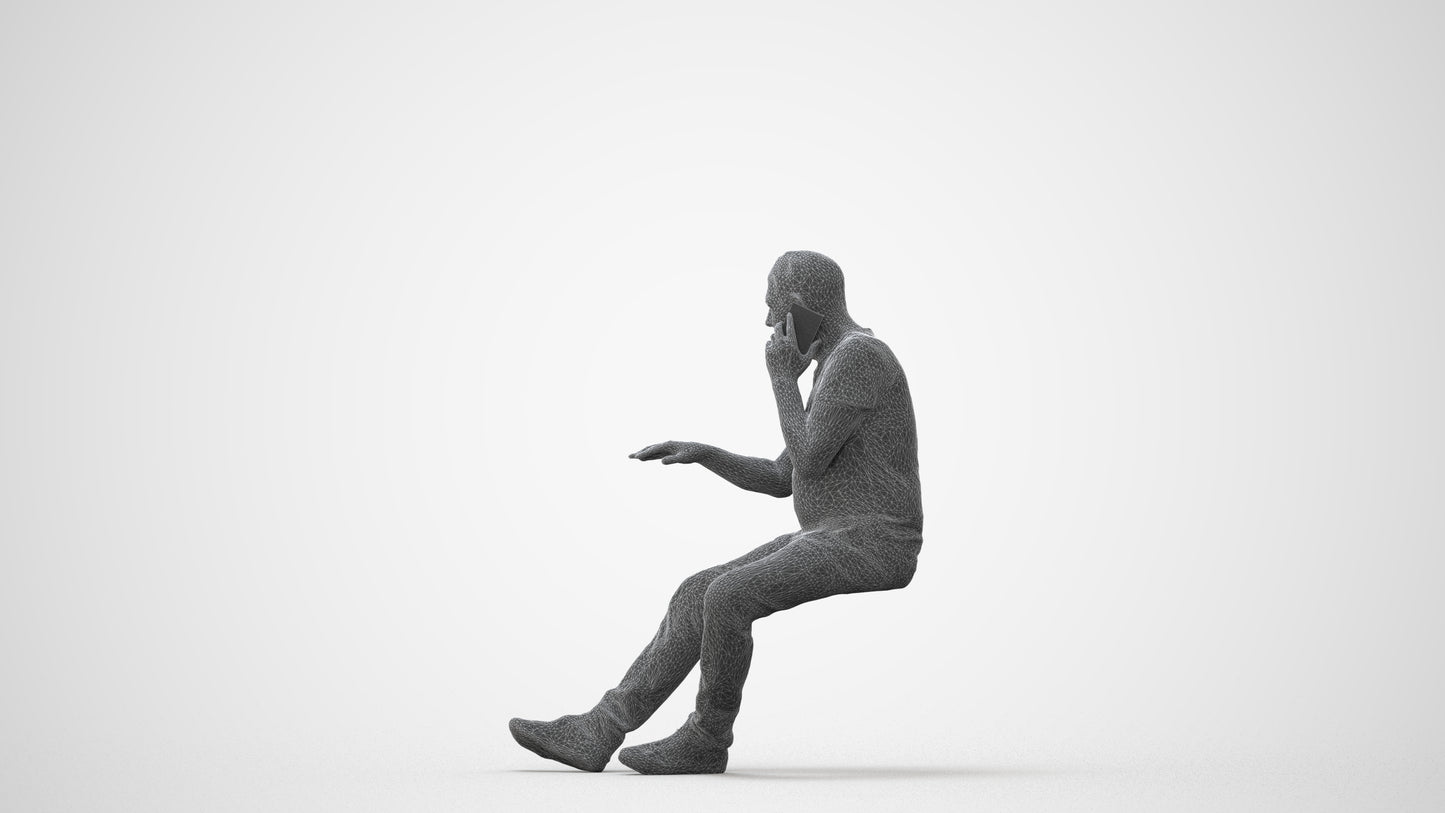 3D people model senior man casual sitting, scanned human for 3ds Max rendering, square thumbnail