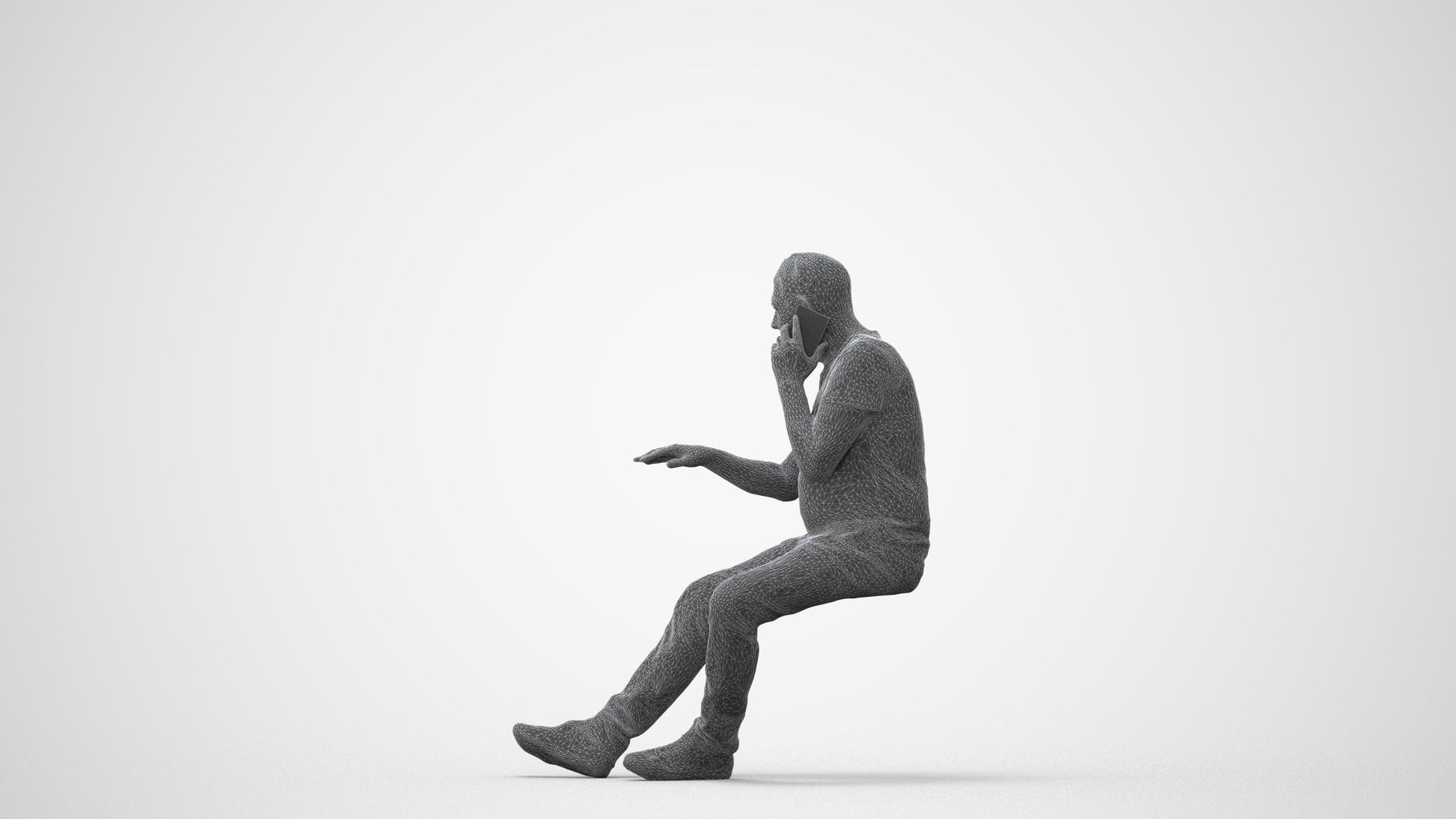 3D people model senior man casual sitting, scanned human for 3ds Max rendering, square thumbnail