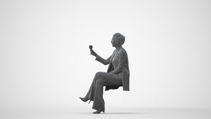 3D human model woman business sitting, photogrammetry scanned person for archviz, square thumbnail