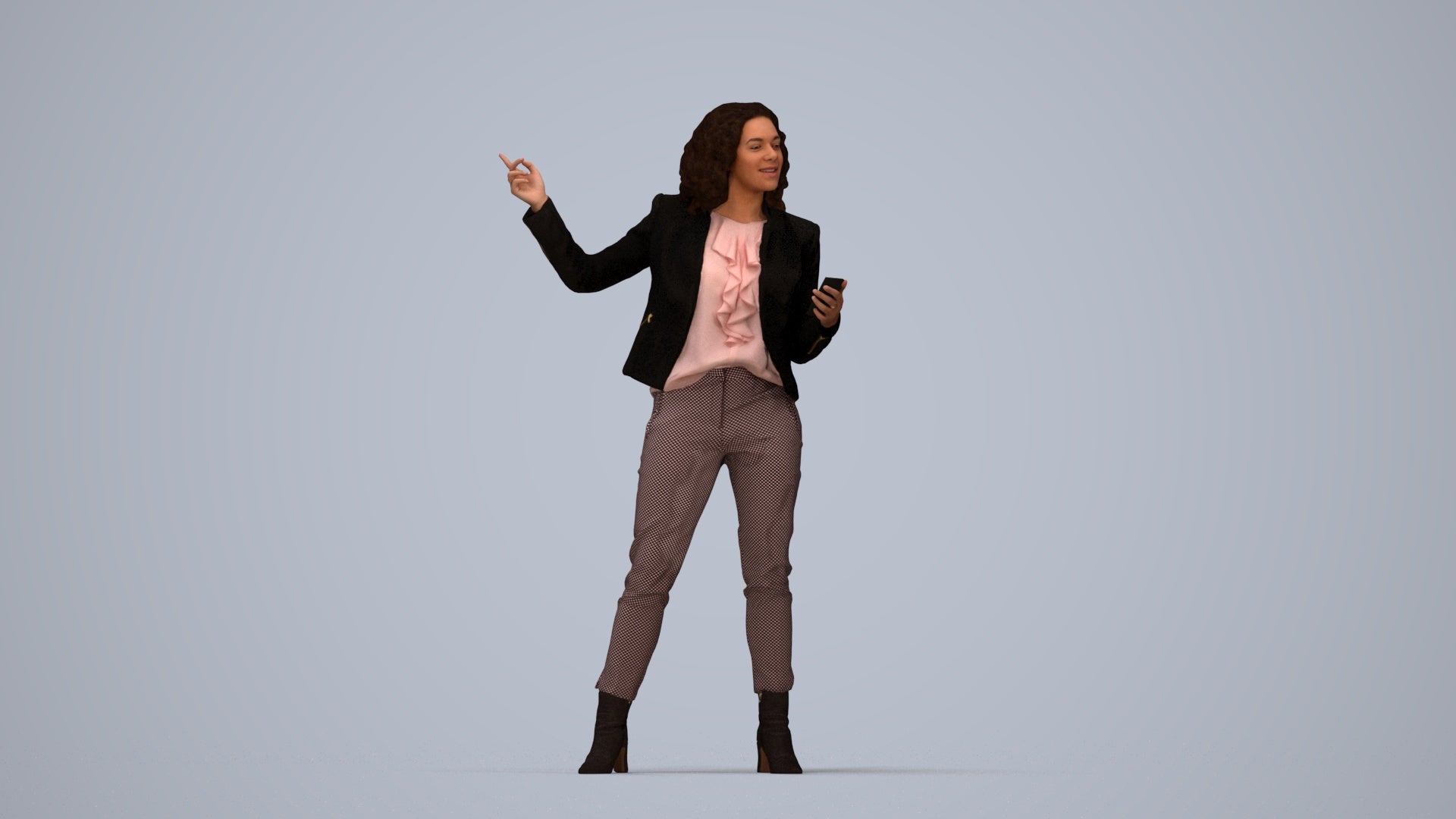 realistic 3D human woman business, archviz people FBX OBJ for Blender, top-down view render