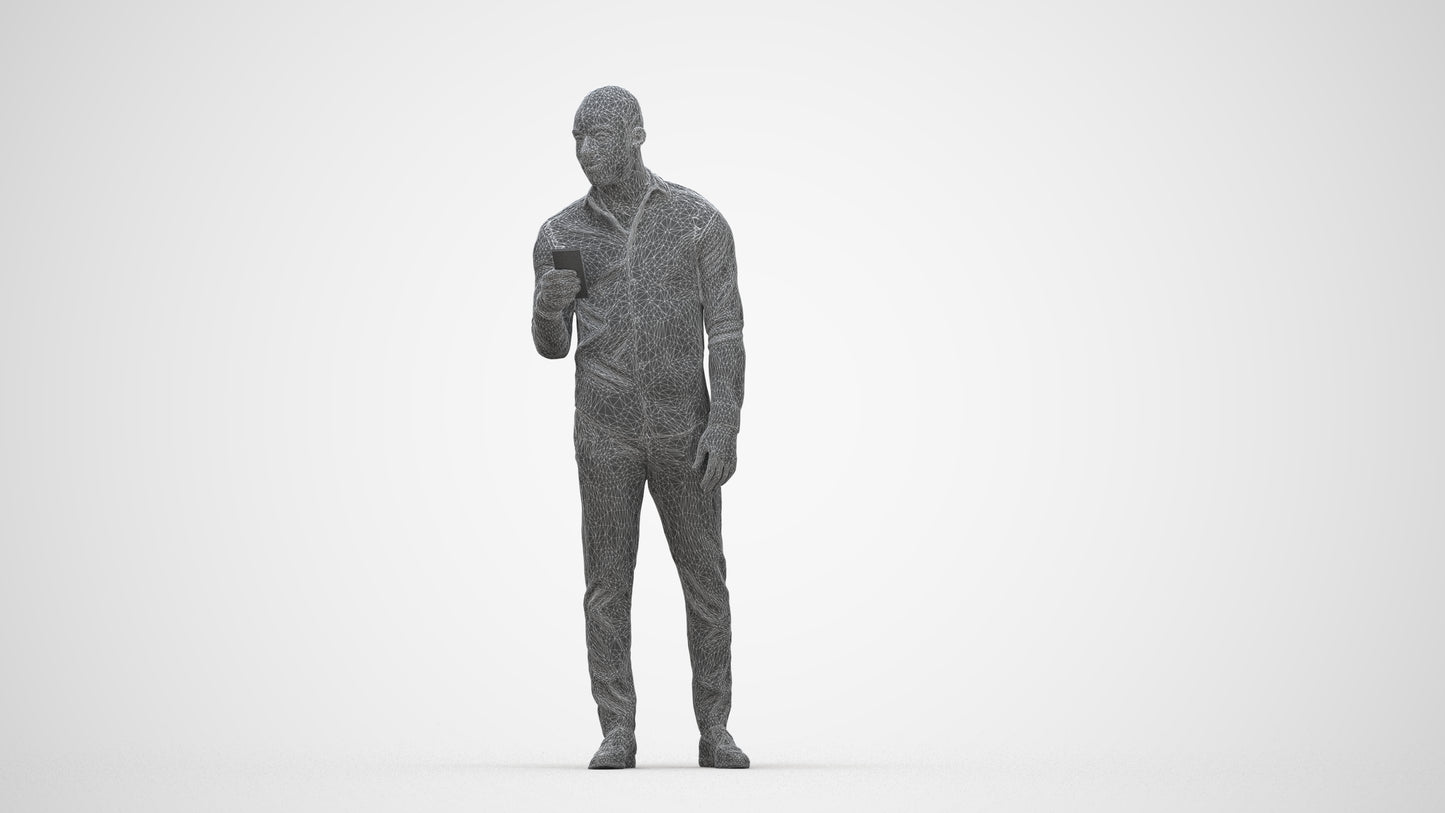 photogrammetry 3D man business standing, realistic human model archviz FBX, wireframe back view