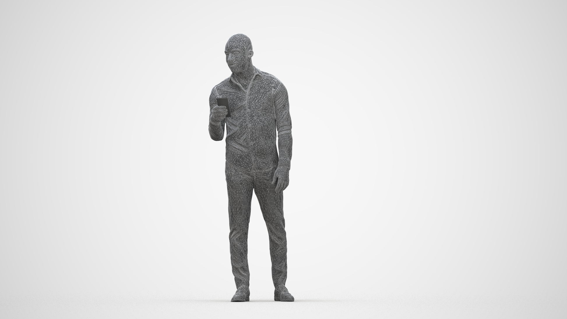 photogrammetry 3D man business standing, realistic human model archviz FBX, wireframe back view