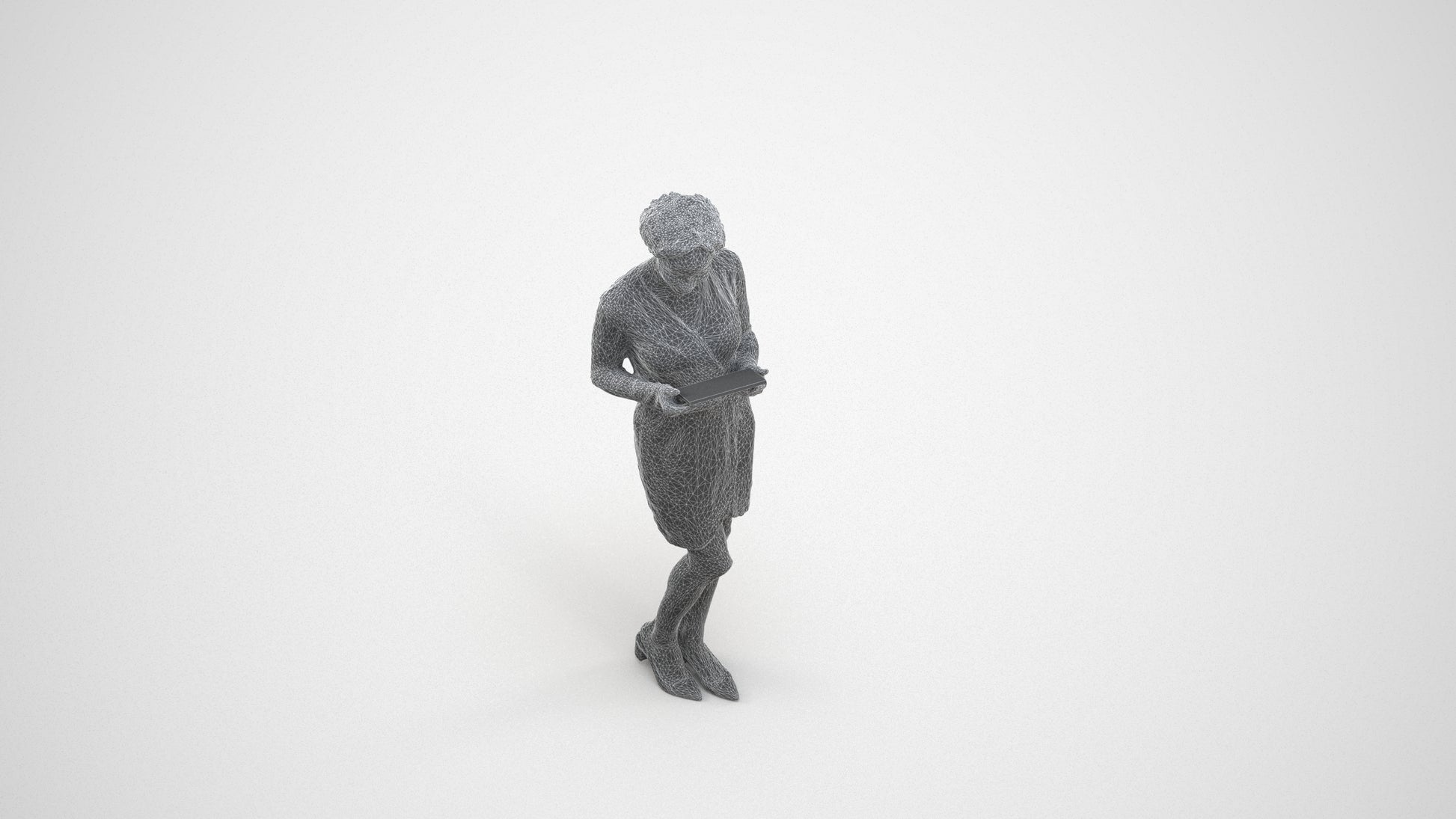 realistic 3D people woman casual walking, render-ready for V-Ray and Corona, FBX OBJ, wireframe three-quarter view