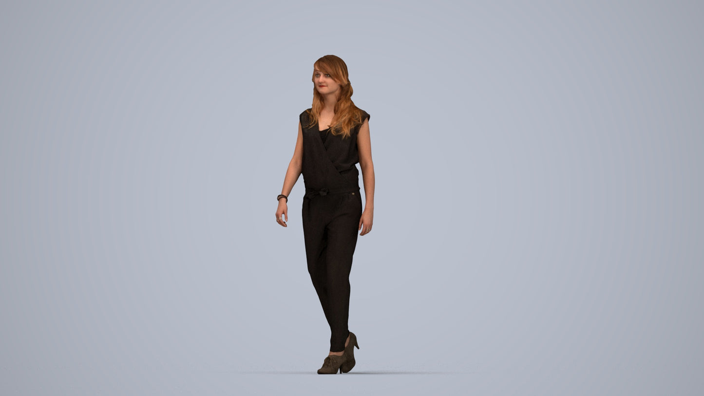 3D scanned woman walking casual, photorealistic archviz people for Enscape and SketchUp, top-down view render