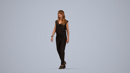 3D scanned woman walking casual, photorealistic archviz people for Enscape and SketchUp, top-down view render
