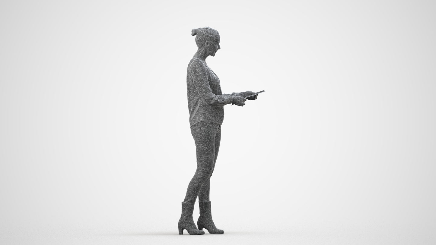 3D people model woman business walking, scanned human for 3ds Max rendering, wireframe side view