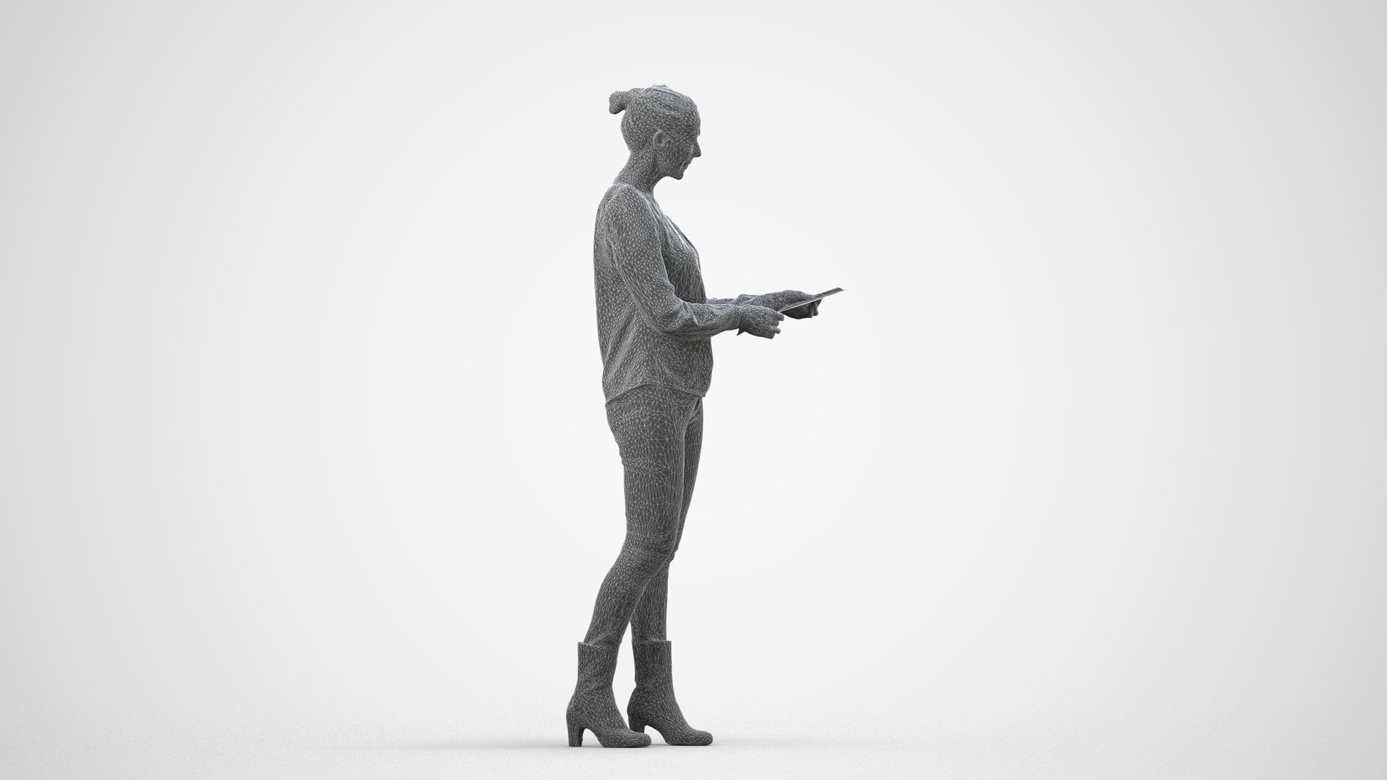 3D people model woman business walking, scanned human for 3ds Max rendering, wireframe side view